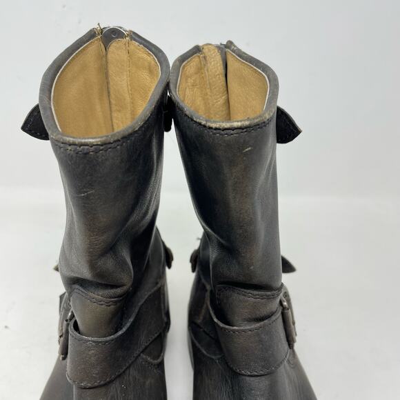 Frye Veronica Short Back Zip Buckle Distressed Engineer Moto Boots Gray Womens 7 - Picture 8 of 14